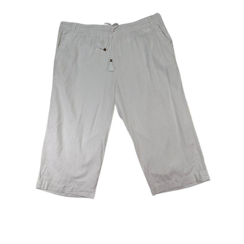 Westbound Woman‎ Linen Capris Womens 2X White Coastal Grandma Resort Wide Leg